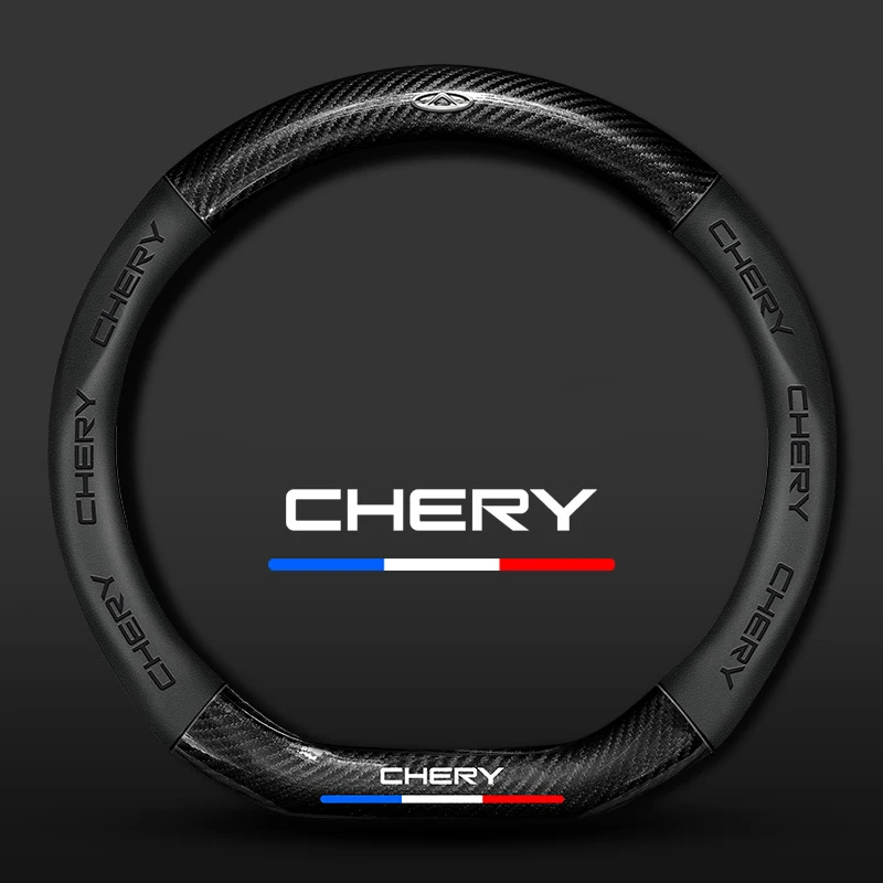 For Chery Tiggo 2 3 4 5 7 Pro 8 Plus 2022 Arrizo 3D Printing Logo Car Carbon Fiber Leather Steering Wheel Cover