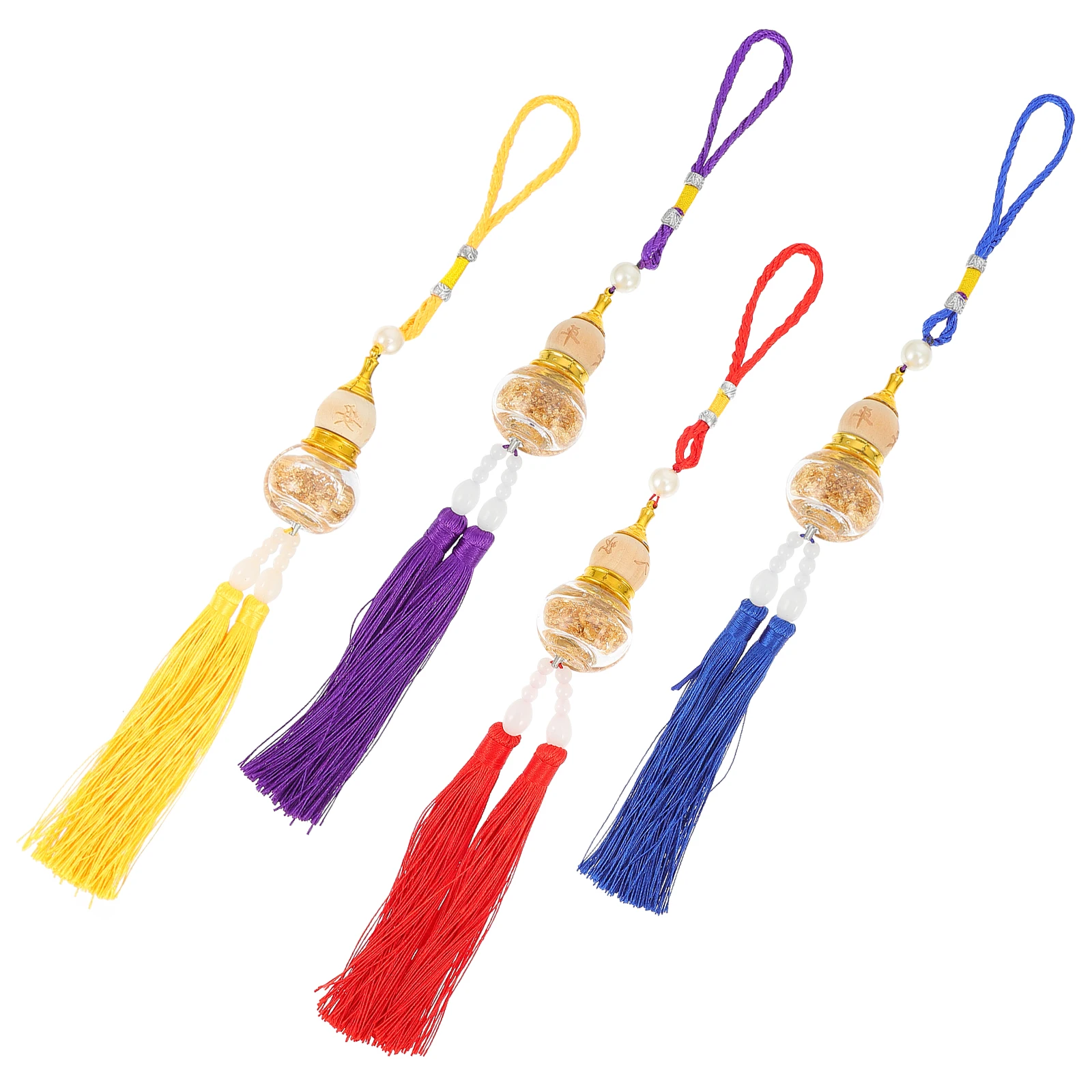 4 Pcs Gourd Pendant Car Accessory Rearview Mirror Charm Auto Hanging Decoration Gold Leaf