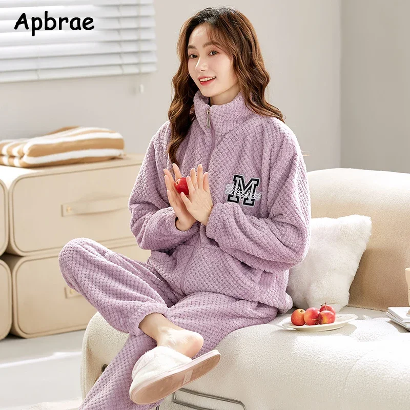 Winter Flannel Pajamas for Women Soft Warm Sleepwear Woman Cardigan Pijamas Big Size M-3XL Thick Homewear Girls Pajama