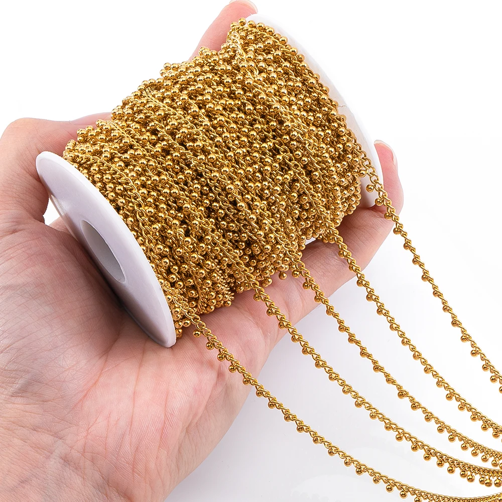 1Meter Stainless Steel 3mm Thick Link Chains Hanging 2.5mm Bead for DIY Men Necklace Bracelet Bag Chain Jewelry Making Wholesale