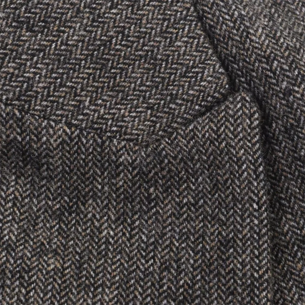 Jaket setelan wanita gaya kerja musim gugur dan musim dingin terbaru dengan kerah lipat, lengan panjang, bantalan bahu, dan pola herringbone.