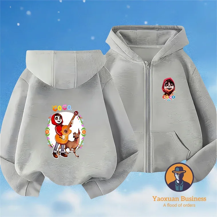 Modieuze Coco kleine jongens meisjes hoodie met rits, schattig bedrukt cartoon winddicht warm herfst winter nieuw ​