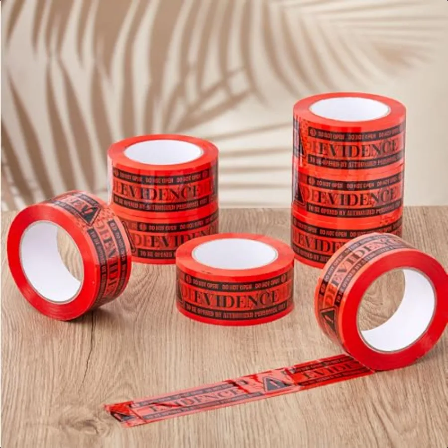 12 لفات صندوق الأدلة الحمراء شريط عزل 3600ft إجمالي ختم أشرطة التغليف الواضحة لجمع الأدلة شحنة الشرطة Cau #6