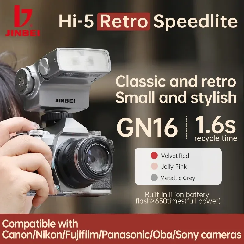 Flash de Cámara Retro JINBEI Hi-5, Color, GN16 6000±200K, 7 Niveles, Universal para Canon, Nikon, Fuji, Oba, Sony, Panasonic
