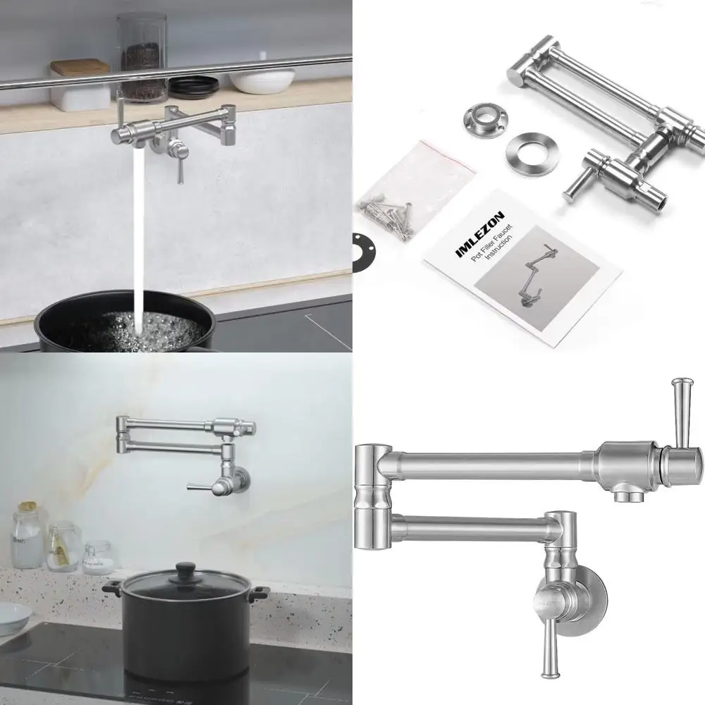 

Commercial Wall-Mounted Stainless Steel Sink Faucet with Foldable Spout and Dual Handles