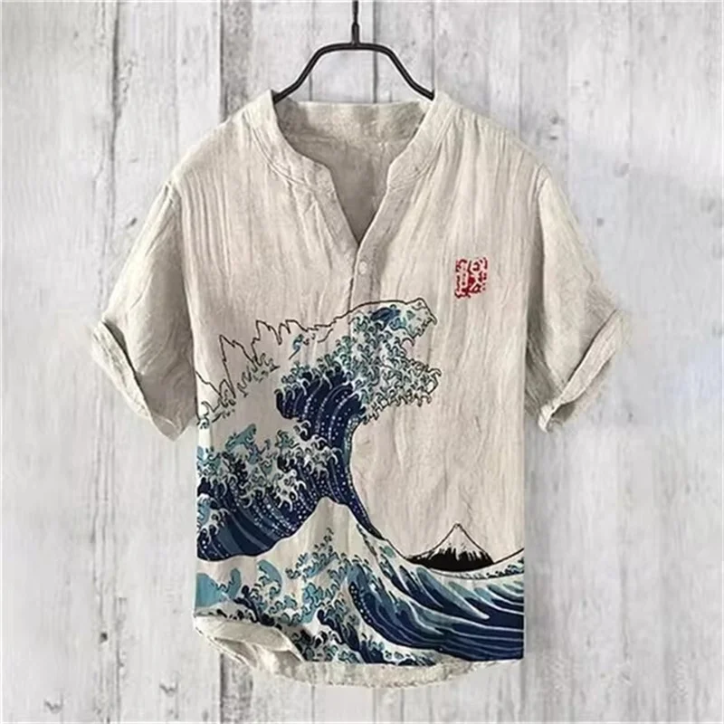 New Art Beach Shirts, Casual Fashion Shirts, Short Sleeves, T-Shirts, Henry Shirts