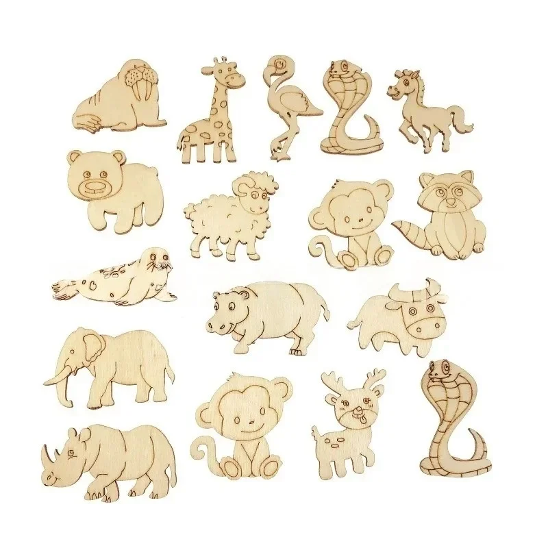 50PCS Cute Blank Wood Slices Unfinished Wooden Animal Cutouts for Home Garden Decor DIY Paint Crafts Embellishments