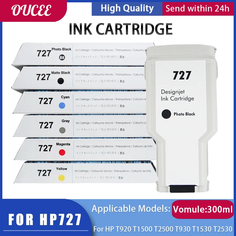 

for HP727 Ink Cartridge For HP Designjet T920 T1500 T2500 T930 T1530 T2530 Plotter Large Format Printer 300ml 6 Color