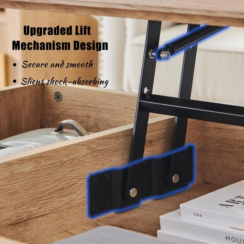 46" Fluted Lift Top Coffee Table with Sliding Door, Modern Center Table w/Adjustable Storage Shelf & Hidden Compartment