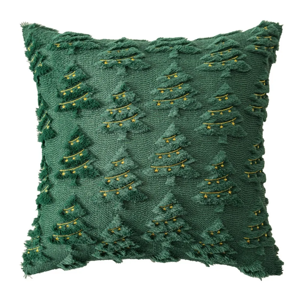 New Christmas Tree Pillow Covers Plush Golden Light String Cushion Case Embroidered Home Decor Pillow Cases for Xmas Party