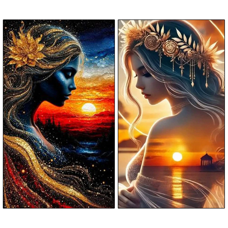 

New Square Round Diamond Painting Female Portrait DIY Mosaic Sunset Acrylic Craft Supplies Embroidery Children's Gift Decoration