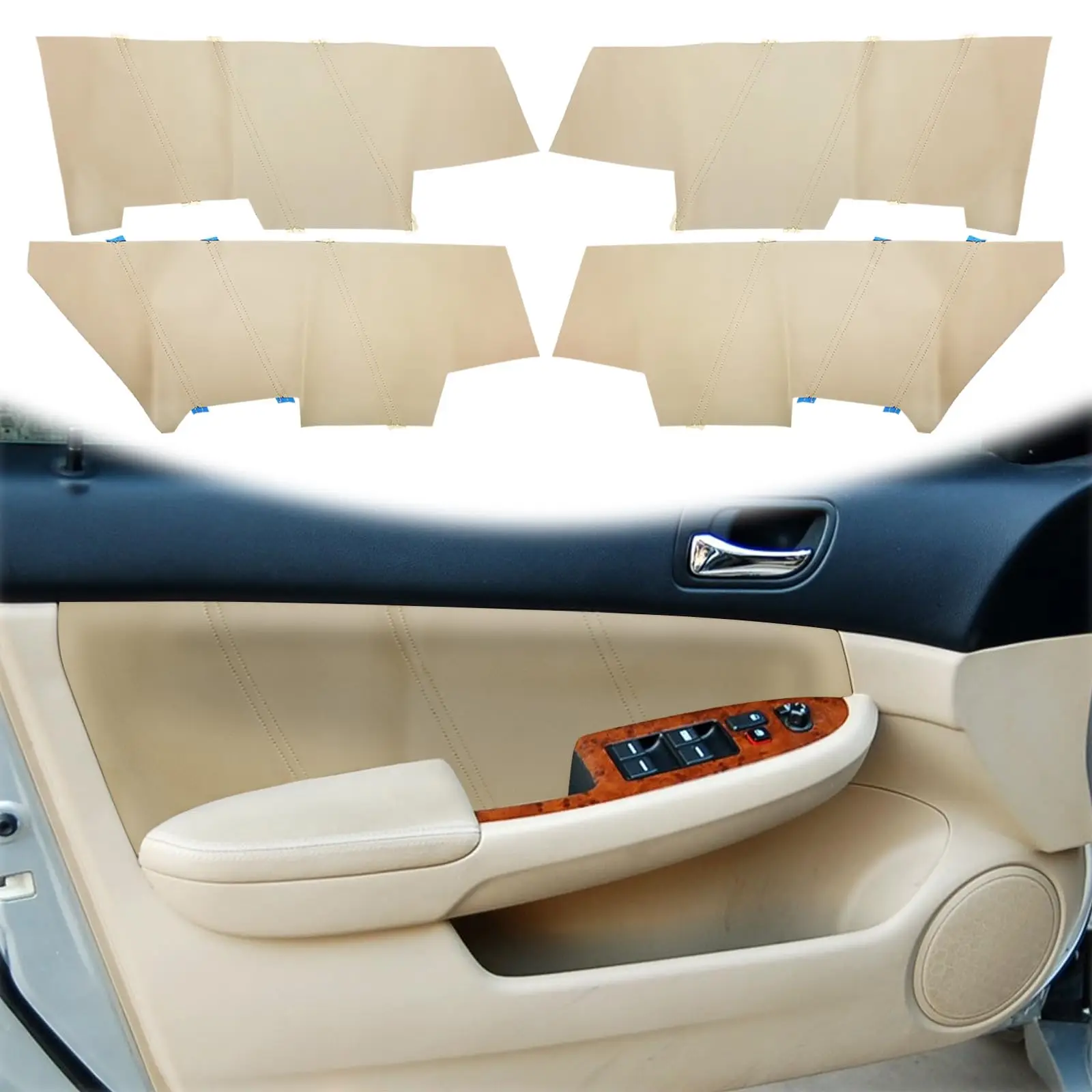 

Beige Leather Door Panel Covers For Honda Accord 2003–2007, 4-Piece Set With Installation Tools, Left And Right Side Replacement