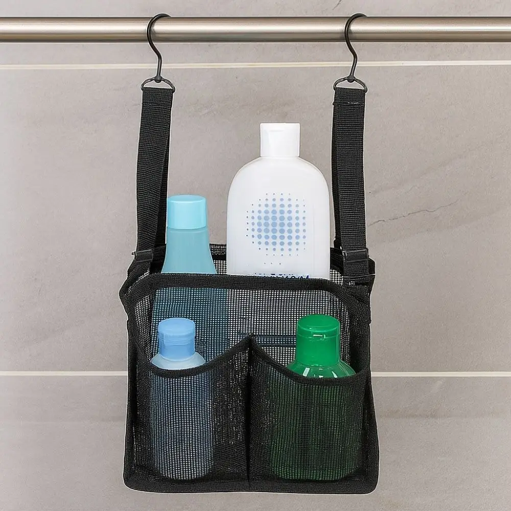 

Mesh Bathroom Hanging Bag with Hooks Drainage Shower Tools Organizer Adjustable Multi-pockets Shower Draining Rack For Makeup