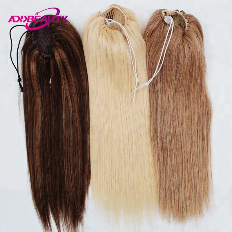 ストレートドローストリングポニーテール人毛エクステ高品質ブラジル産100-レミーヘアピース女性用クロージャーポニーテール