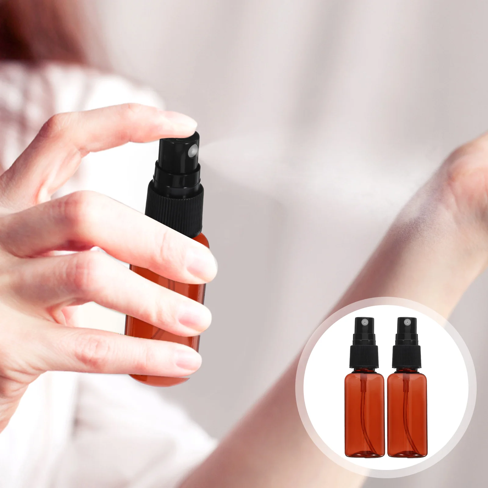 

10/20pcs Mini Brown Plastic Press Pump Small Empty Spray Bottle Skin Care Make Up Container Oils Liquid Perfume Atomizer