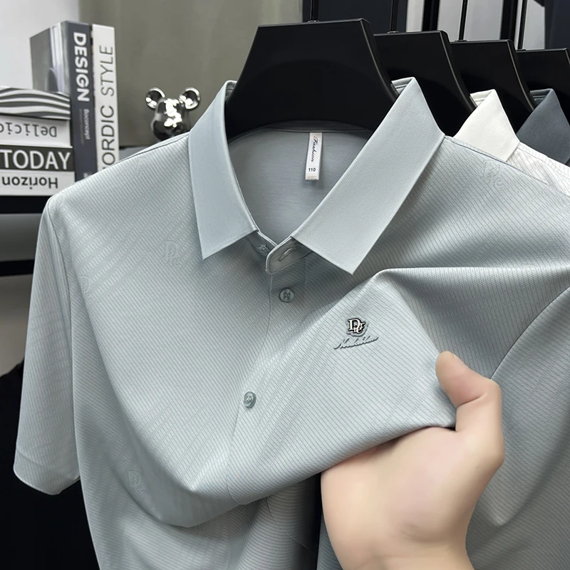 

Personality letter printed short sleeve shirt high-quality brand men's summer ice silk fashion breathable casual newT-shirt top