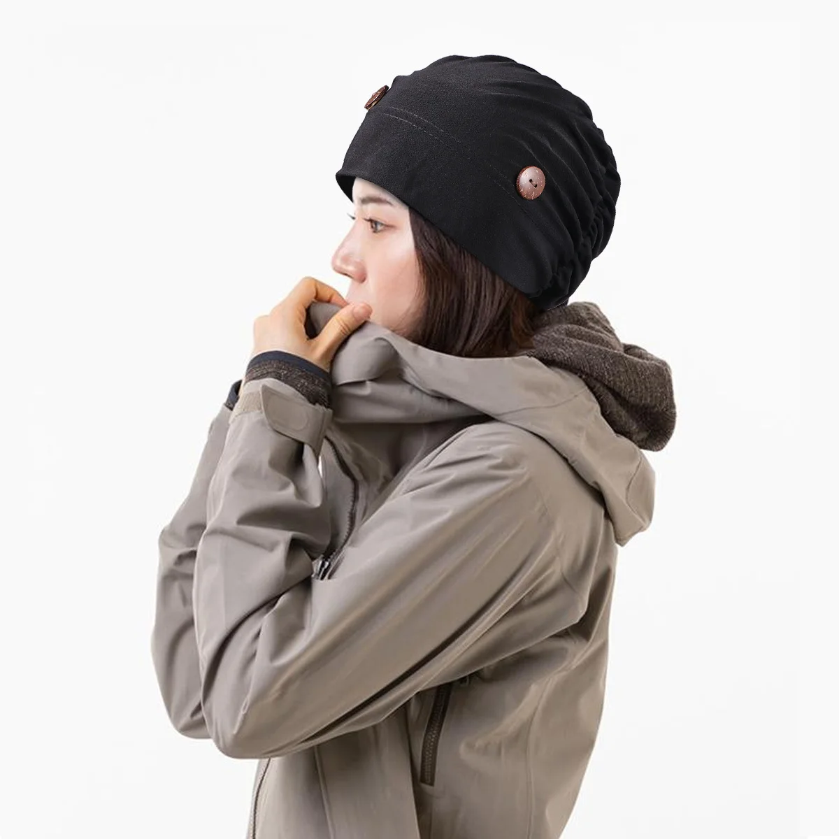 Dames Hoofddoek Zwart Polyester Stretch Chemotherapie Zonnebrandcrème Multifunctionele Hoed Lichtgewicht Ademend Stijlvol Binnen Buiten