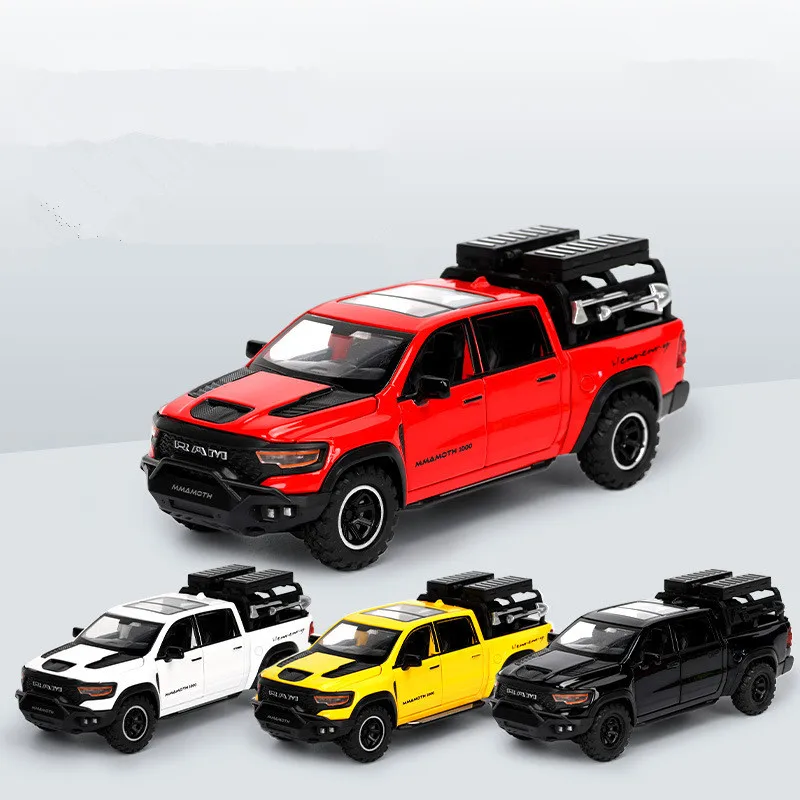 Alloy Pull Back Pickup Truck Model, simulado som e luz, brinquedos de carro, presentes decorativos, atacado, 1: 32