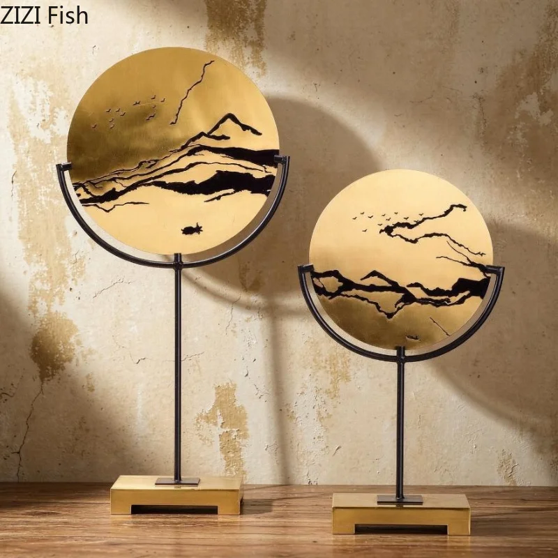 Chinese Style Wrought Iron Geometric Ornaments Circular Art Sculpture Home Decoration Accessories Room Aesthetic Decor Crafts