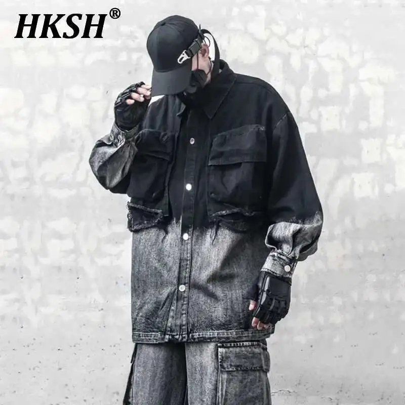 

HKSH Niche Gradient Denim Jacket For Men Functional Stylish Slim Autumn New Casual Trend Brand Lapel Shirt Coat Dark Punk HK2537