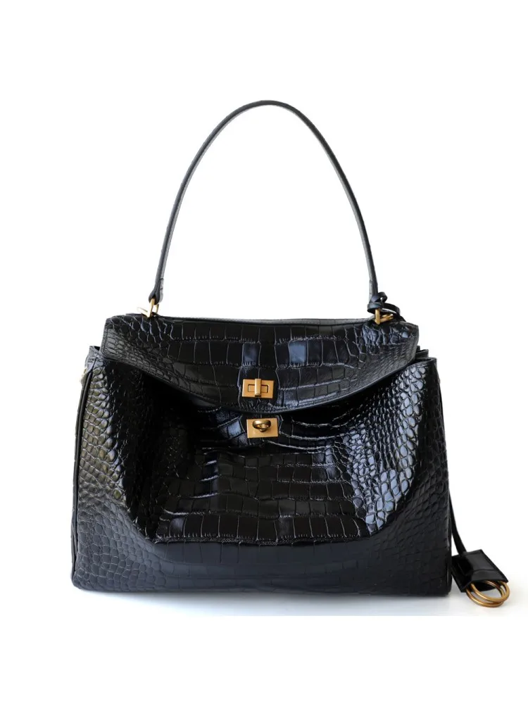 Fashion Women Crocodile Pattern Cow Split Leather Bag Office Ladies Work Satchels Hasp Large Capacity Shoulder Bag Totes Handbag