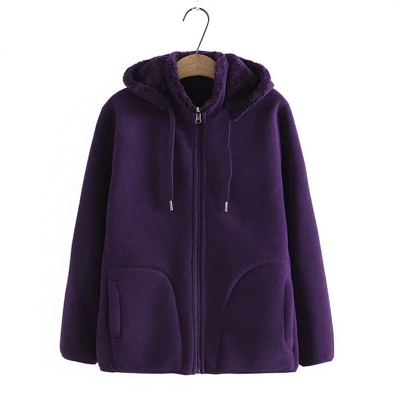 2023 Thicken Winter Sweatshirts Hoodies Jacket Women Polar Fleece Coats Zipper-up Casual Tops Middle-age Female Warm Overcoat