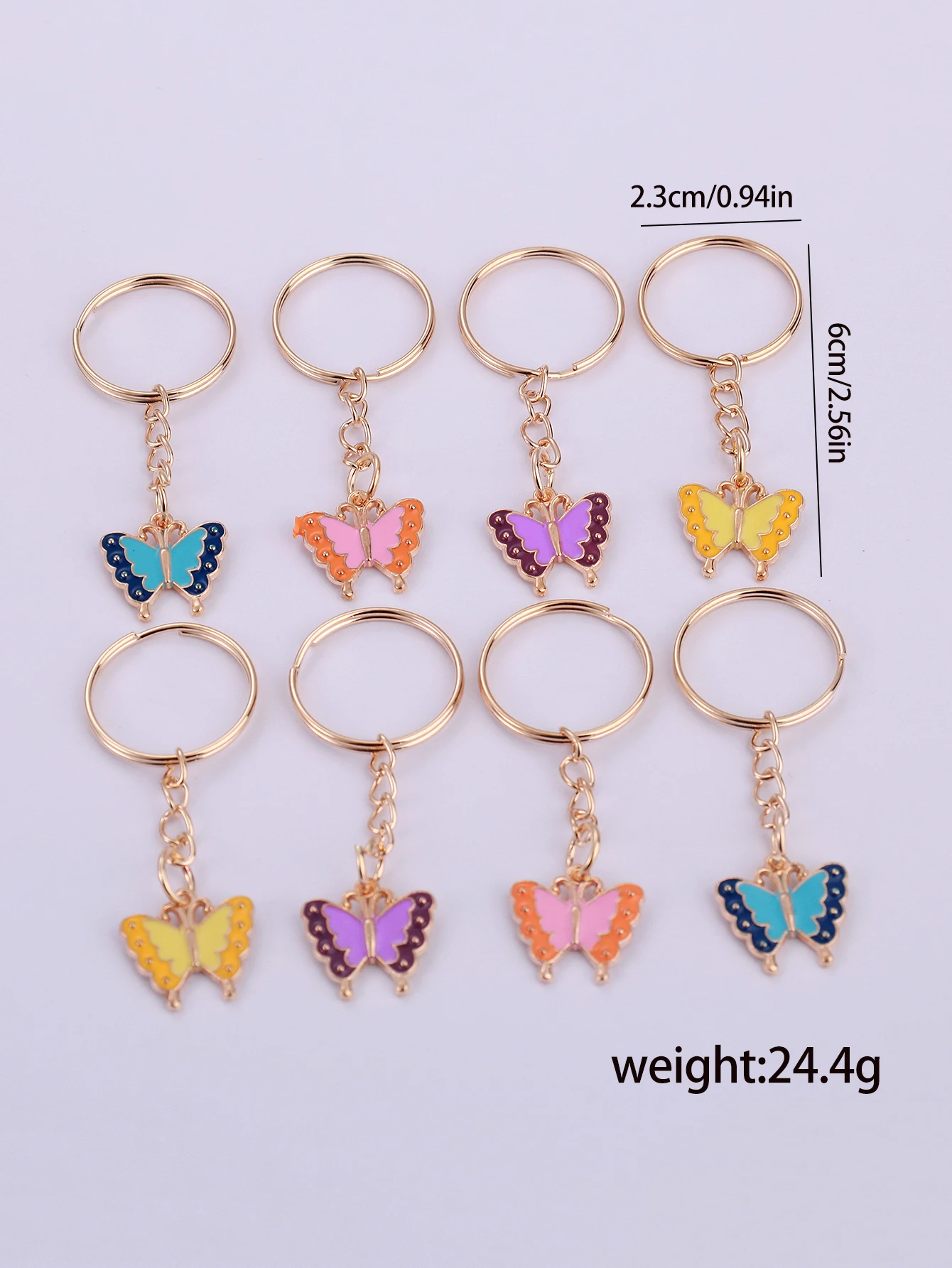 Porte-clés en métal papillon en alliage mignon, porte-clés étoile, décoration de portefeuille, sac à dos, pendentif breloques, cadeau de fête d'anniversaire, 8 pièces