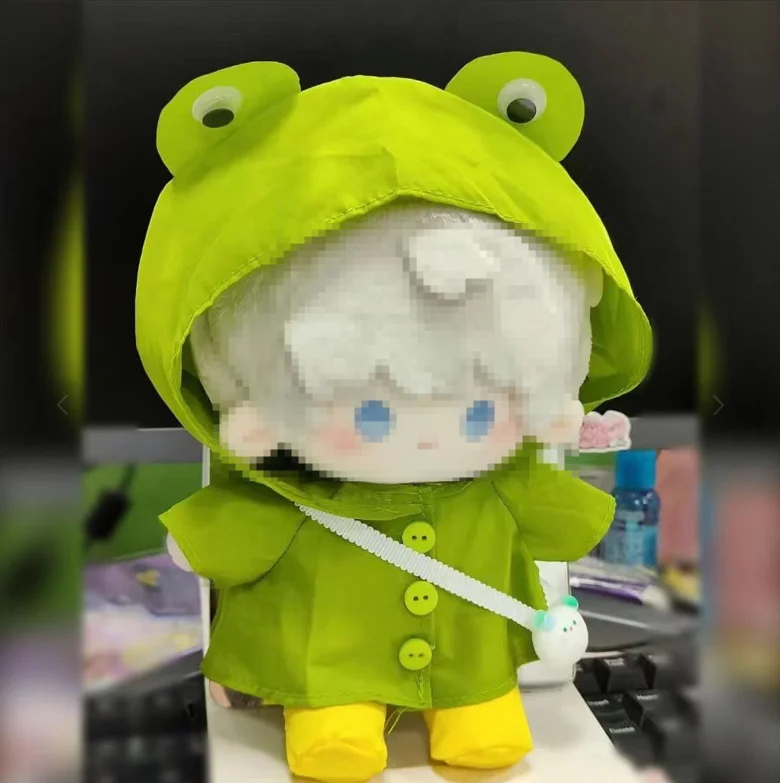 Vestido de día lluvioso de cosplay de rana de 20 cm, lindo vestido de muñeca de juego de muñeca de peluche intercambiable