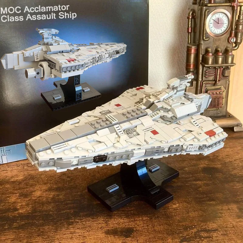 

NEW MOC Starship Series Acclamator Class Assault Ship Building Blocks Spaceship DIY Assemble Bricks Model Children Toy Gifts