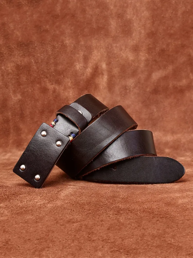 Vintage Mens Fashion Cow Leather Belt High Quality Casual Genuine Leather Waistband For Pants Mens Versatile Smooth Buckle Strap