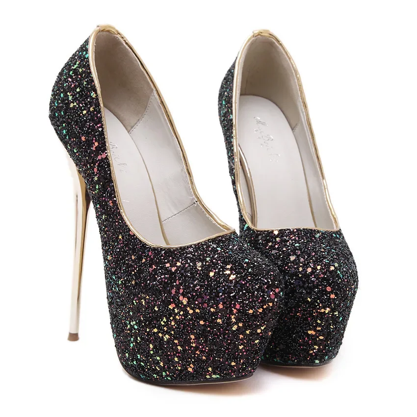 

Gorgeous Glitter Sequin Stiletto Single Shoes Round Toe Shallow Mouth Sexy Women's High Heels Nightclub Party Banquet Dance