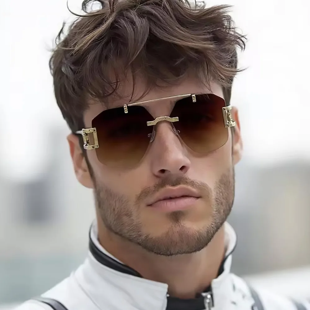 

Men's Oversized Rimless Square Sunglasses Fashion Gradient Anti-Reflective Sun Glasses For Women Driving Shades Oculos UV400