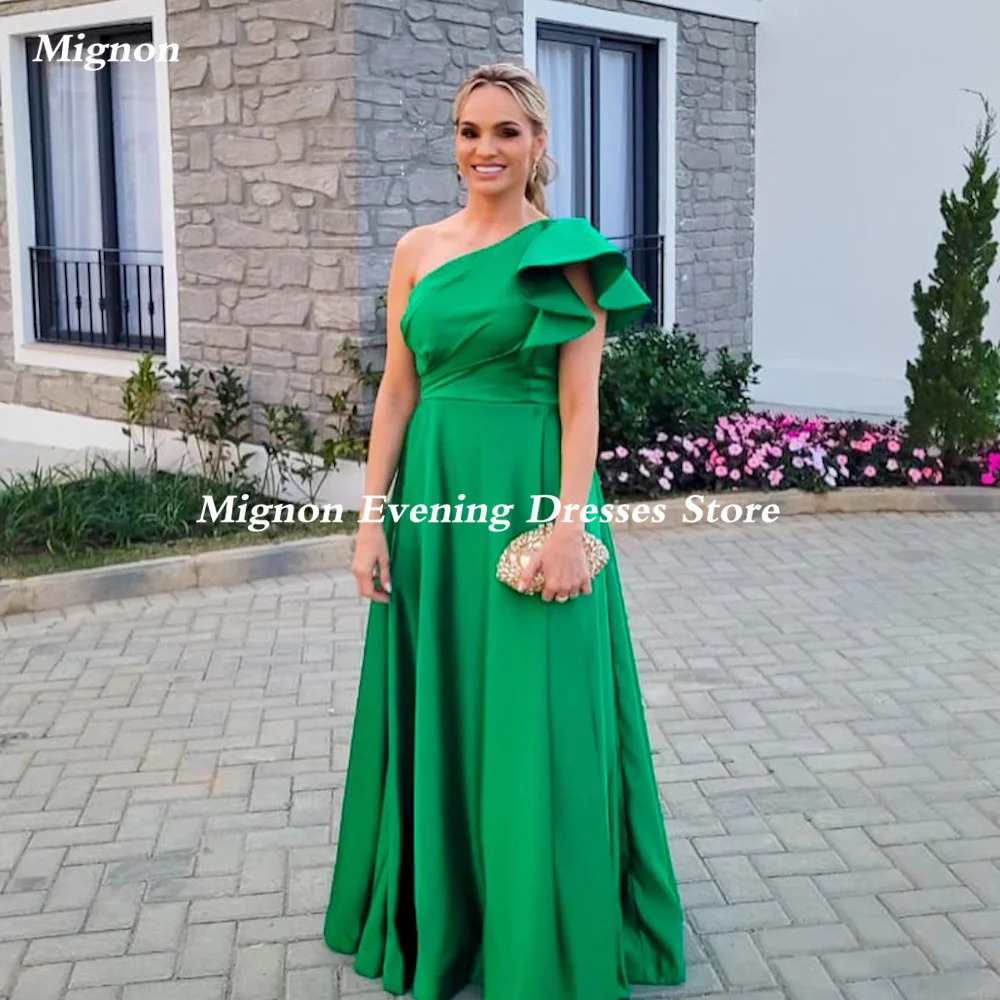 

Mignon Satin A-line One-shoulder Arab Ruffle Prom Gown Floor-length Saudi Elegant Formal Evening Party Dress for Women 2023