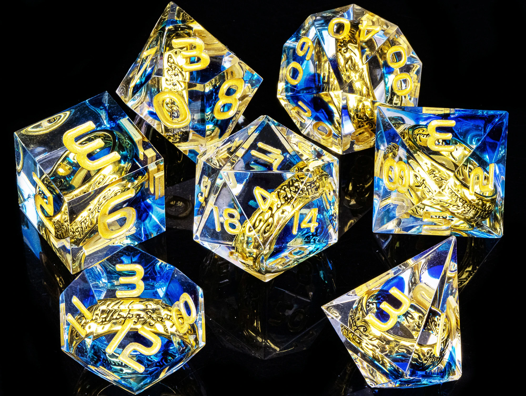 7-Piece Ring Resin Dice Set | Multi-Color | For DND RPG Gaming & Collection | Gift for him