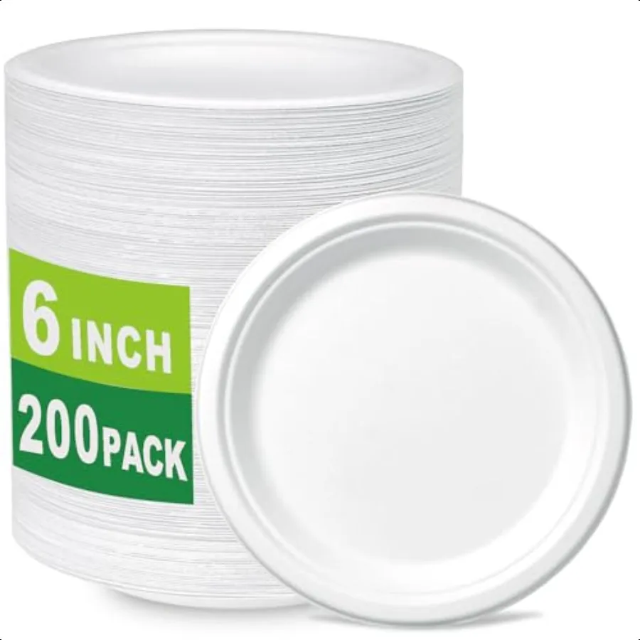 

200 Count 6 Inch Small Heavy Duty Compostable Dert Plates Biodegradable Bagasse and Bamboo Fiber Paper Plate