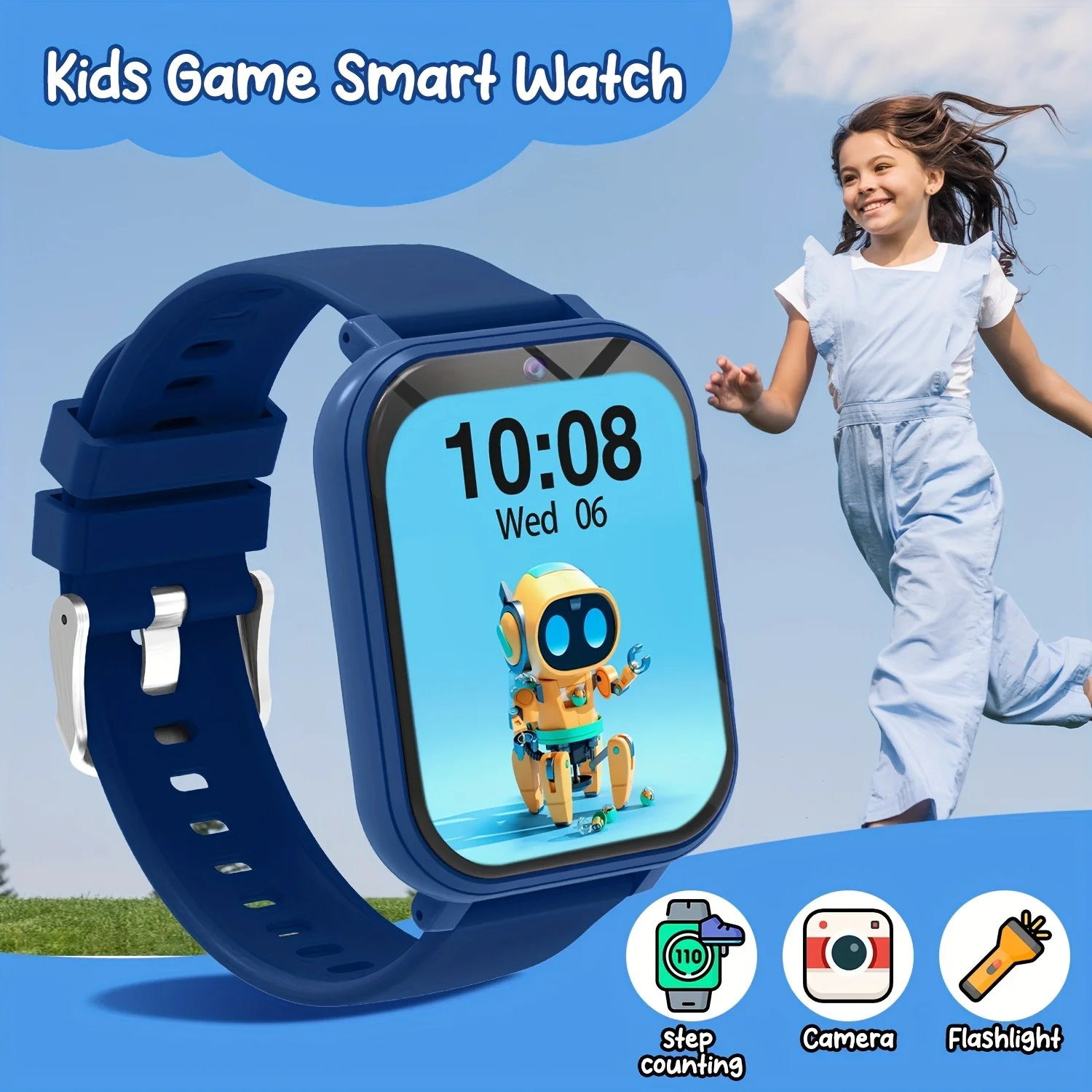 Kids' Smart Watch Multi-Functional Learning Watch with Front Camera, Flashlight, 18 Educational Games, Pedometer, Calculator