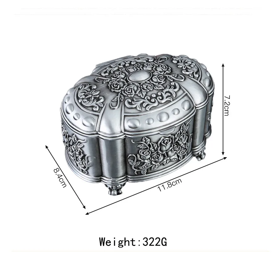 Vintage Metal Small Trinket Organizer Ring Box Case with Rose Pattern Jewelry Storage Box for Ring Keepsake Box for Girls