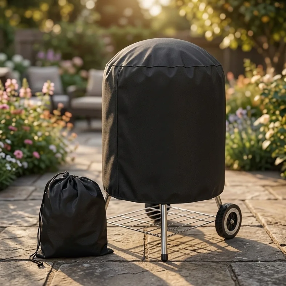 Round Electric Barbecue Grill Cover 210D Oxford Fabric Waterproof Dustproof Windproof with Adjustable Drawstring