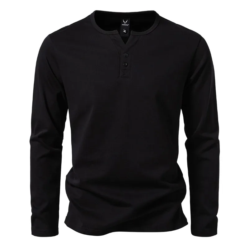 Autumn New British Men's Small V-neck Long-sleeved T-shirt Heavy Simple Ins Men's Breathable Pure Cotton T-shirt