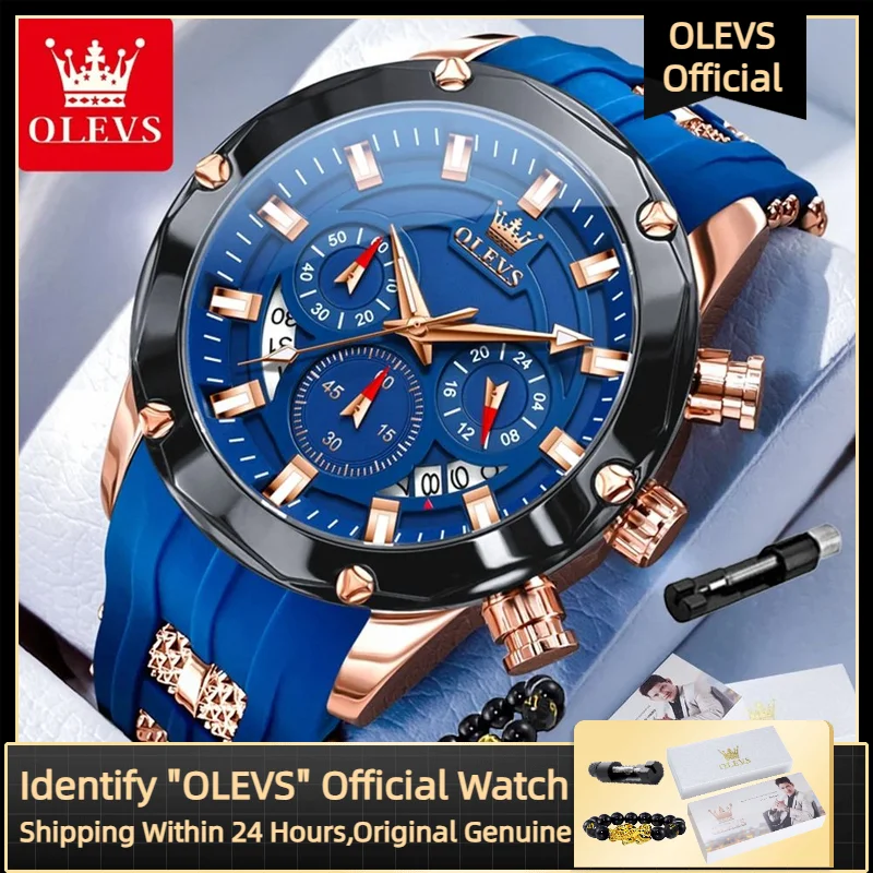 OLEVS 9991 Top Trendy Men's Watch Waterproof Silicone Strap Luxury Multifunctional Chronograph Brand Sports Quartz Men's Watch