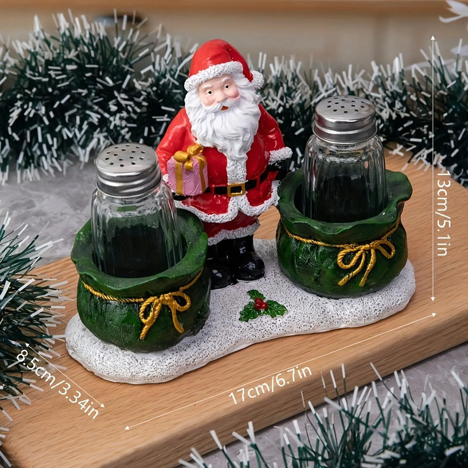 Christmas Santa Claus Statue Resin Spice Jar Glass Storage Canister Cheerful Ornament for Home Decoration