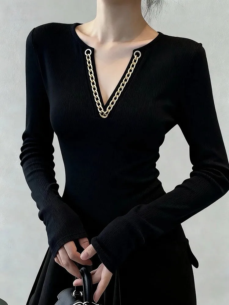 

Осень-зима ретро сексуальный однотонный женский пуловер тонкий повседневный модный женский пуловер простой базовый топ с v-образным вырезом и длинными рукавами