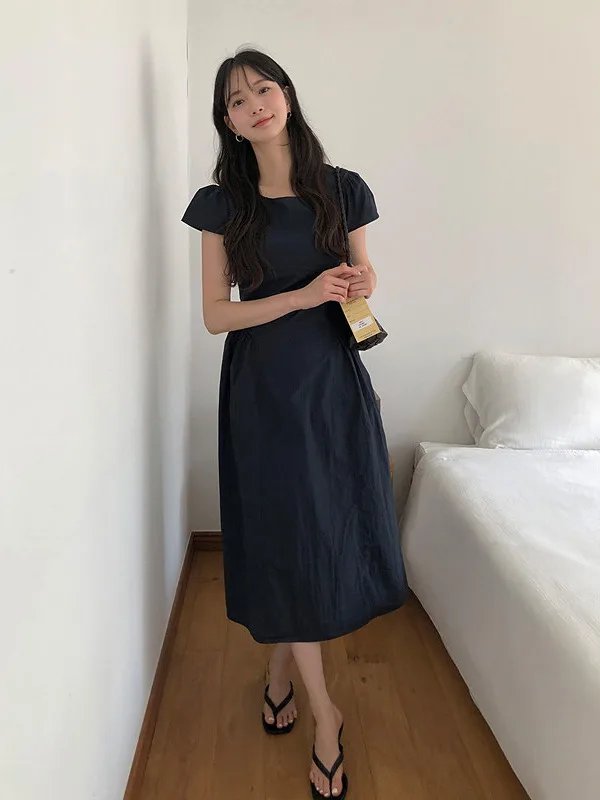 Chic Summer Vacation Style High Waist Slimming White A-Line Dress Women's Fashion Korean Style Casual Long Dress