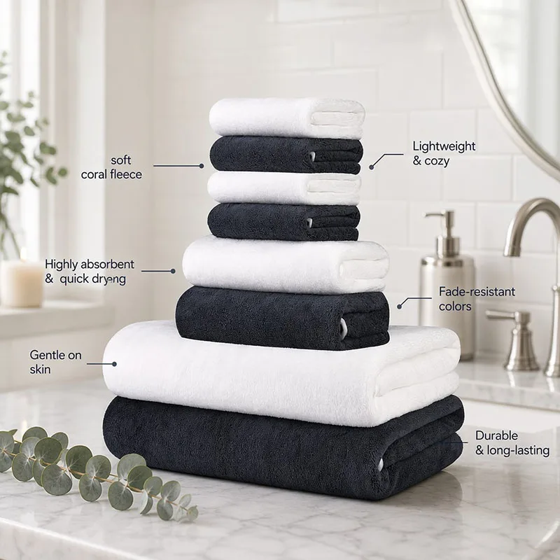 8Pcs Coral Fleece Towel Set 2 Bath Towels+2 Hand Towels+4 Face Towels Absorbent Quick-Dry Washcloth for Home Hotel Use