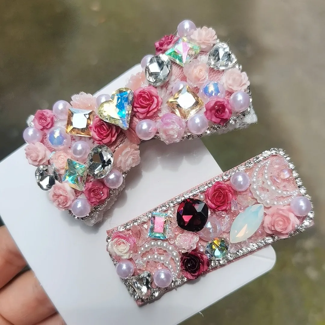 

Korean Hair Accessories Luxury Rhinestone Pink BB Hairpin - Sweet Versatile Teen Girls Hair Clip Accessories