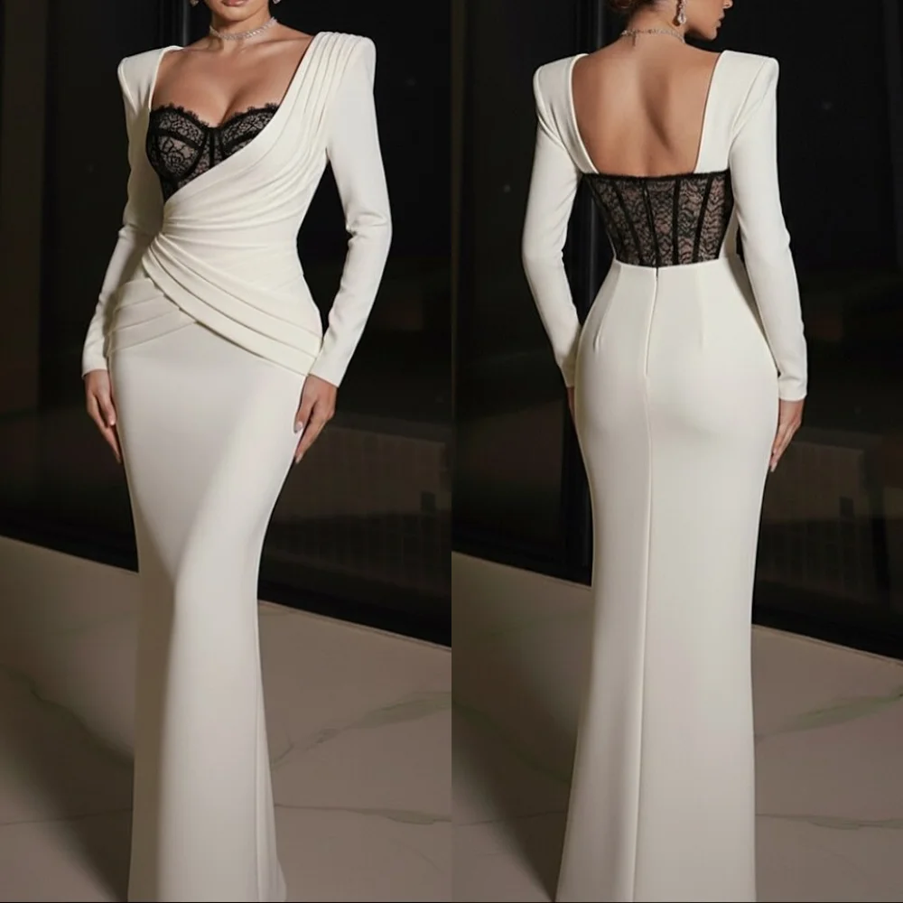 تخصيص جيرسي مزاجه طويلة الأكمام البوق فساتين طويلة مناسبة مخصصة أزياء مساء اللباس الرسمي حزب أنيق #1