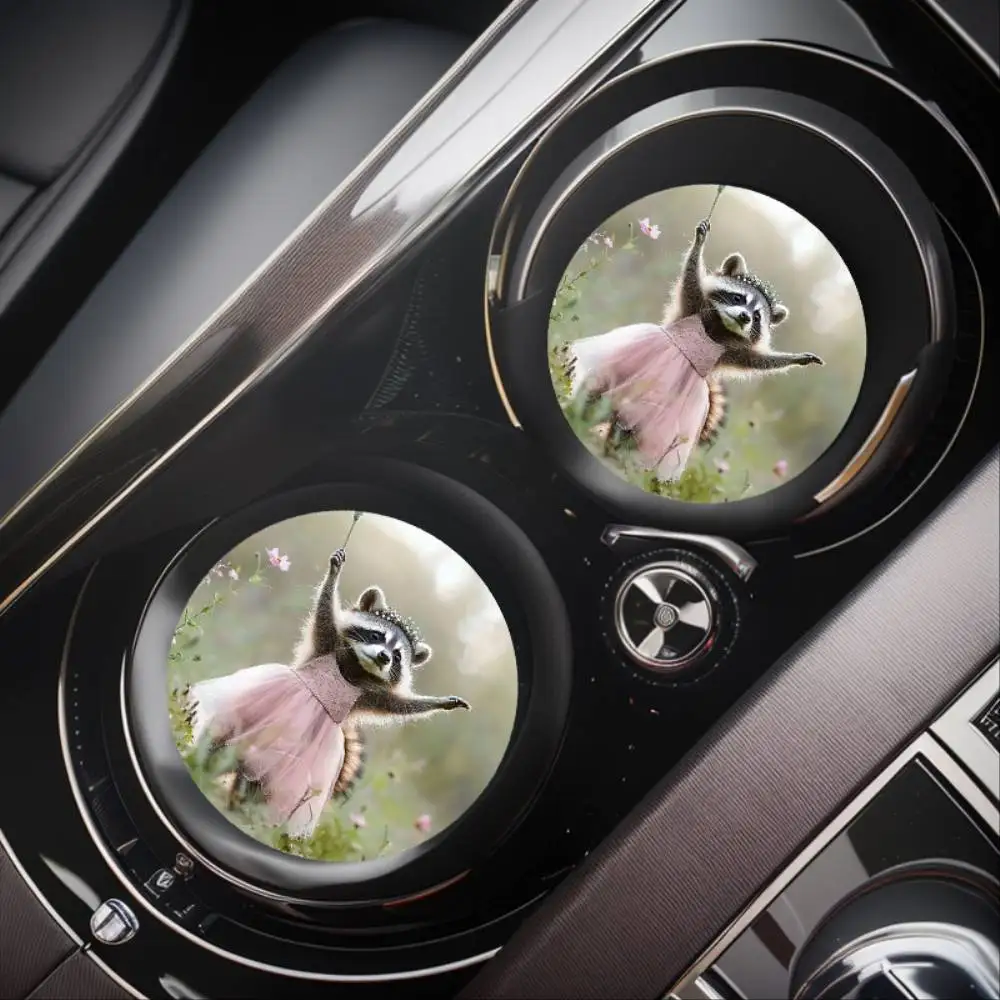 Fairy Raccoon Car Cup Holder Coasters 2pcs Absorbent & Non-Slip Vehicle Interior Accessories