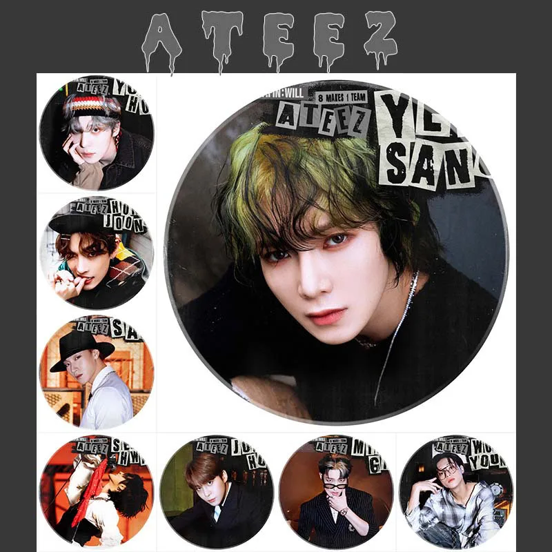 KPOP ATEEZ THE WORLD EP.FIN: WILL Fashion Badge Pin San Seonghwa Wooyoung Mirror Keyring Pendant Bag Accessories Fans Collection