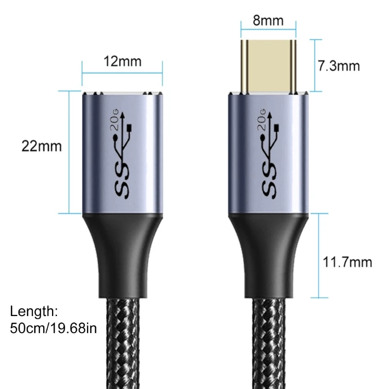 USB 연장 케이블 3.2 Gen2 100W TypeC 암-수 4K/60Hz 비디오 케이블 TypeC 연장기 데이터 케이블