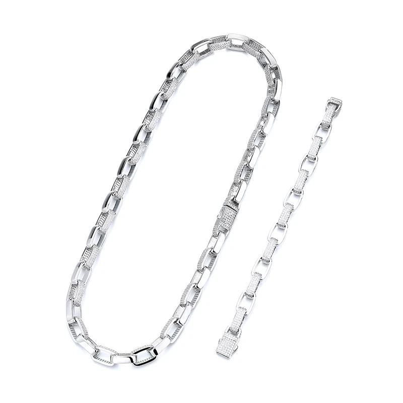 2022 Fashion Jewelry Collection Men's Cuban Chain Necklace Ice Out Silver Bracelet Wholesale